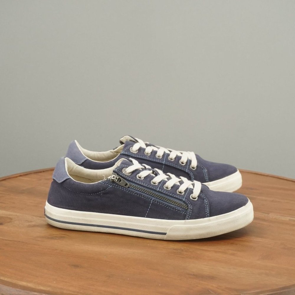 Taos Womens Z-Soul Lace Up Sneakers Size 8 Blue Canvas Casual Zip Side